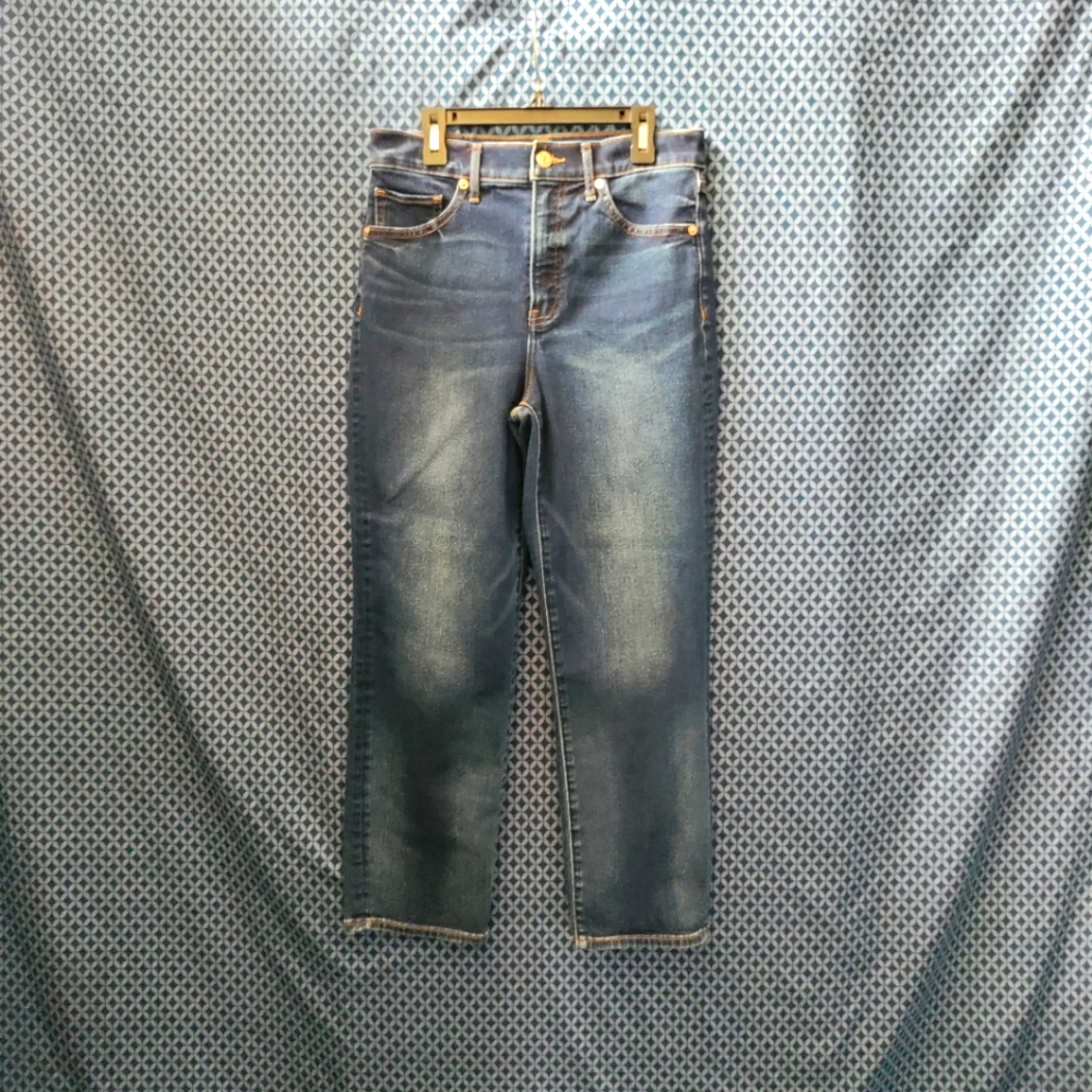 Express- Ladies Dark blue high-rise, straight ankle skinny denim jeans. Size- 4R